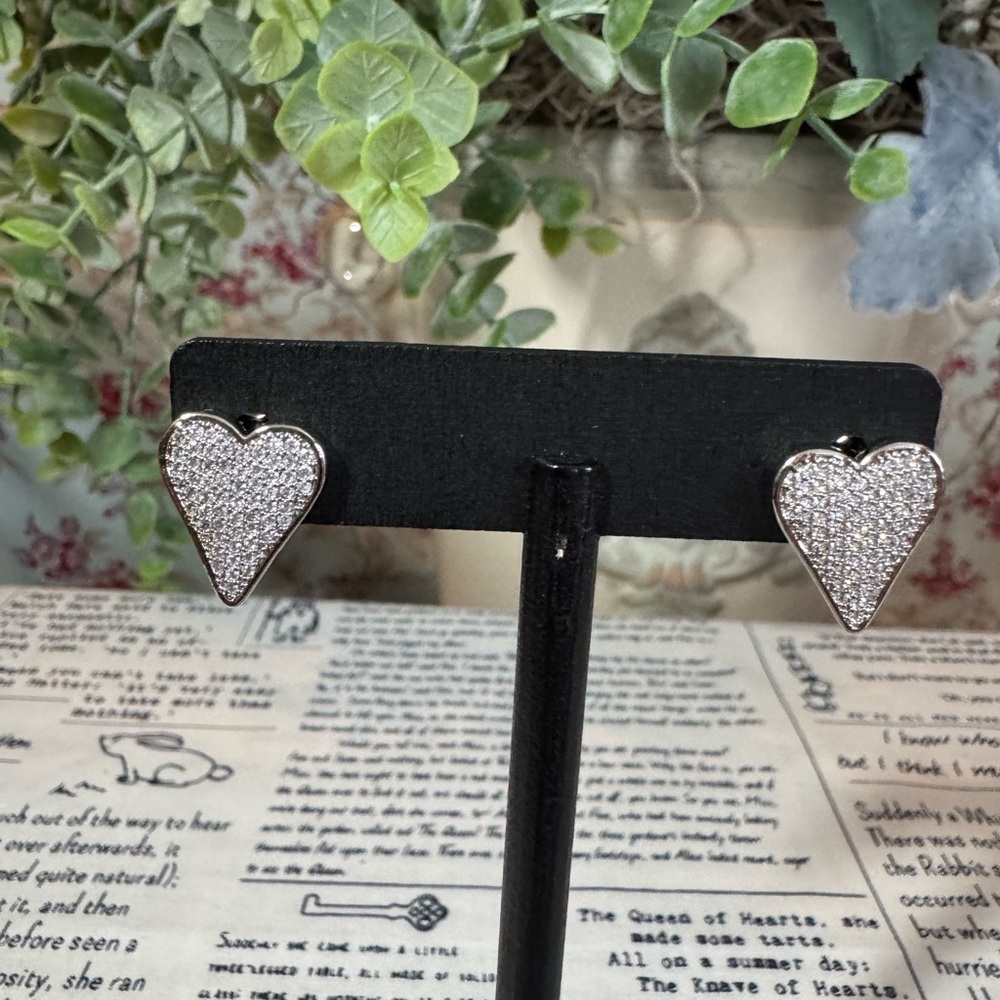 Stainless Steel Heart Pave Stud Earrings - Sparkling Silver Hearts